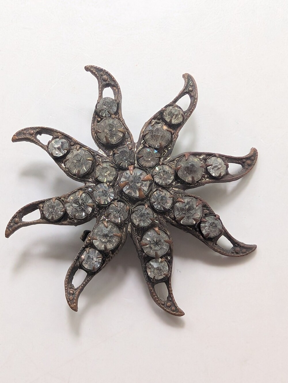 Vintage Antique Glass Rhinestone Art Deco Victorian Sun Starburst Brooch